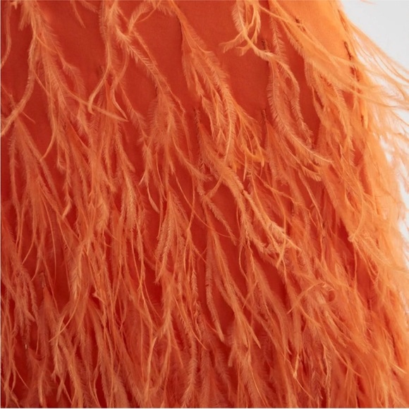CULT GAIA RAISA PAPAYA GOWN FEATHER LONG ORANGE - Picture 6 of 9